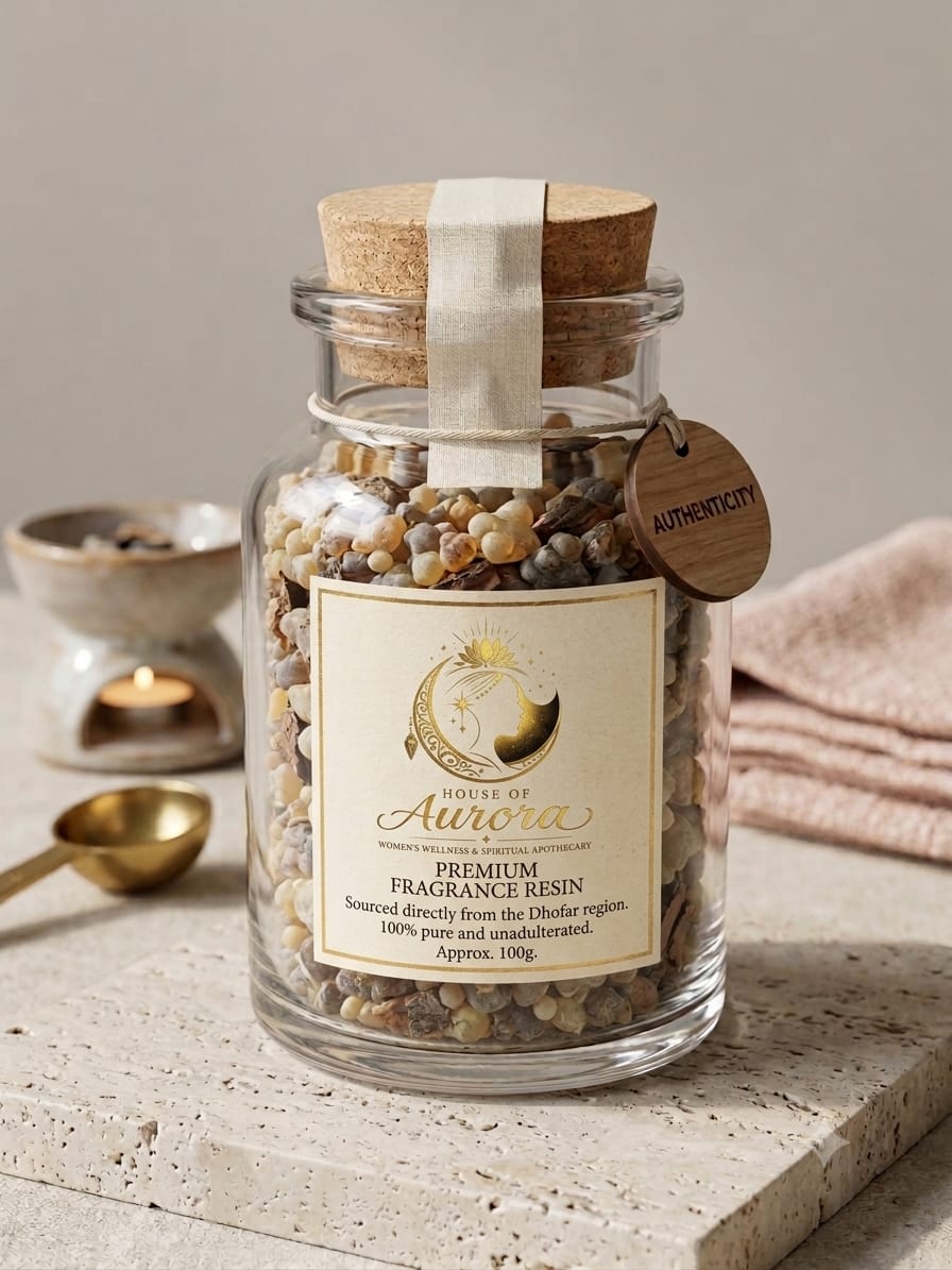 House of Aurora premium frankincense resin in a glass jar